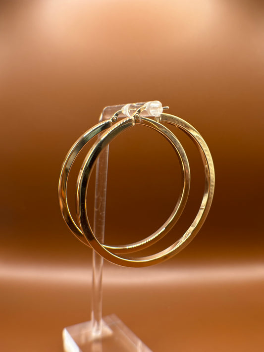 10K Gold Small 4mm Square Hoop Earrings (2.15")