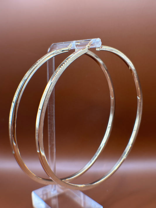 10K Gold Extra Large 4mm Square Hoop Earrings (3.54")
