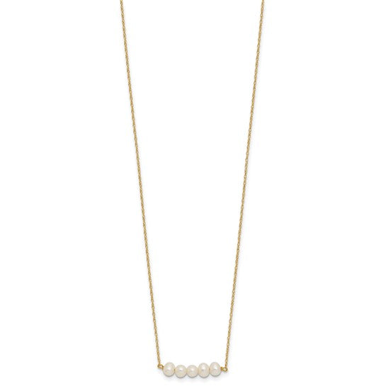 14k Yellow Gold Freshwater Pearl Bar Necklace – 19.5" (5 Pearls, 4–5mm)