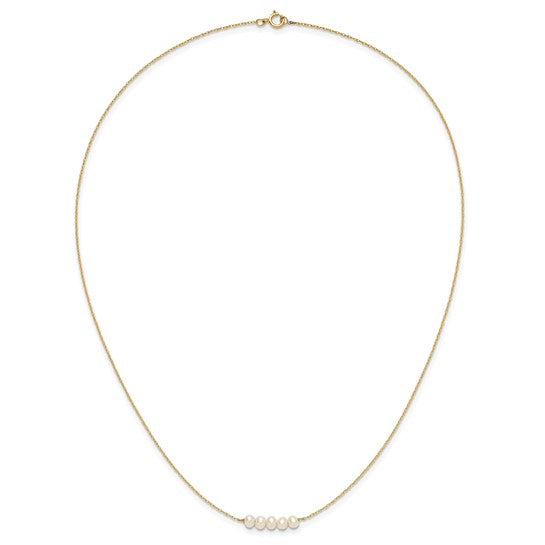 14k Yellow Gold Freshwater Pearl Bar Necklace – 19.5" (5 Pearls, 4–5mm)